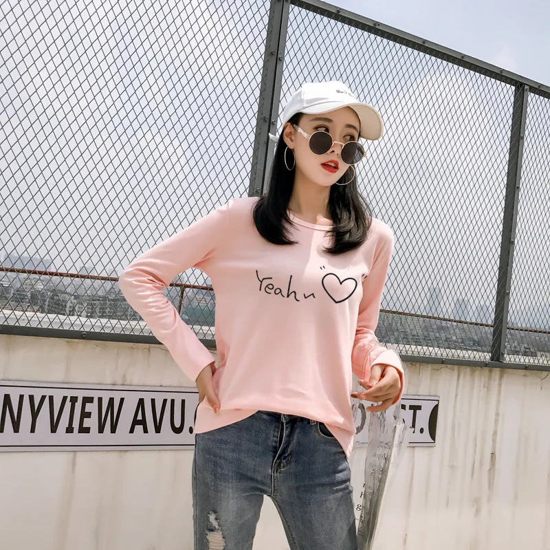 

Korean Version Loose Yeah Love Print Long-sleeved T-shirt Women