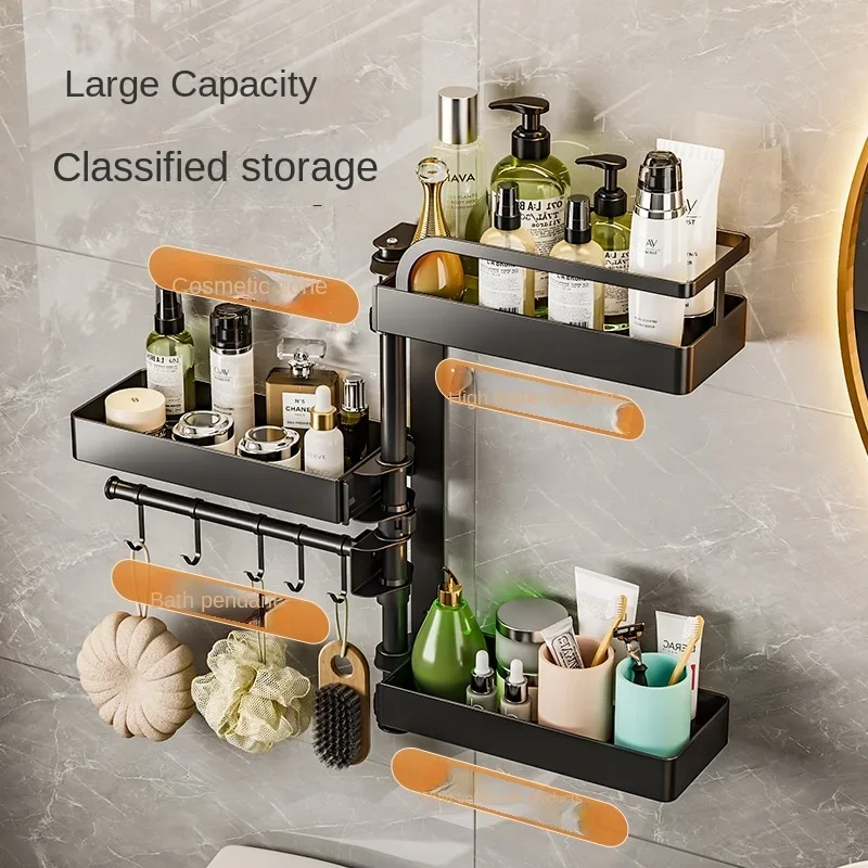 

Rotate Bathroom Shelf Wash Gargle Toilet Storage Rack Adjustable Shampoo Organization Storage with Hook Towel Shelf