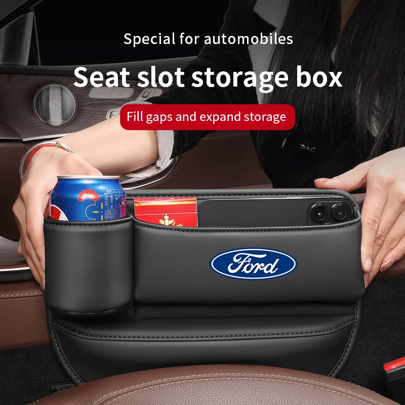 Car Seat Storage Box With Cup Holder For Ford Fiesta Focus Mondeo Ranger Kuga Fusion Taurus Explorer F-150 Edge Transit Escape