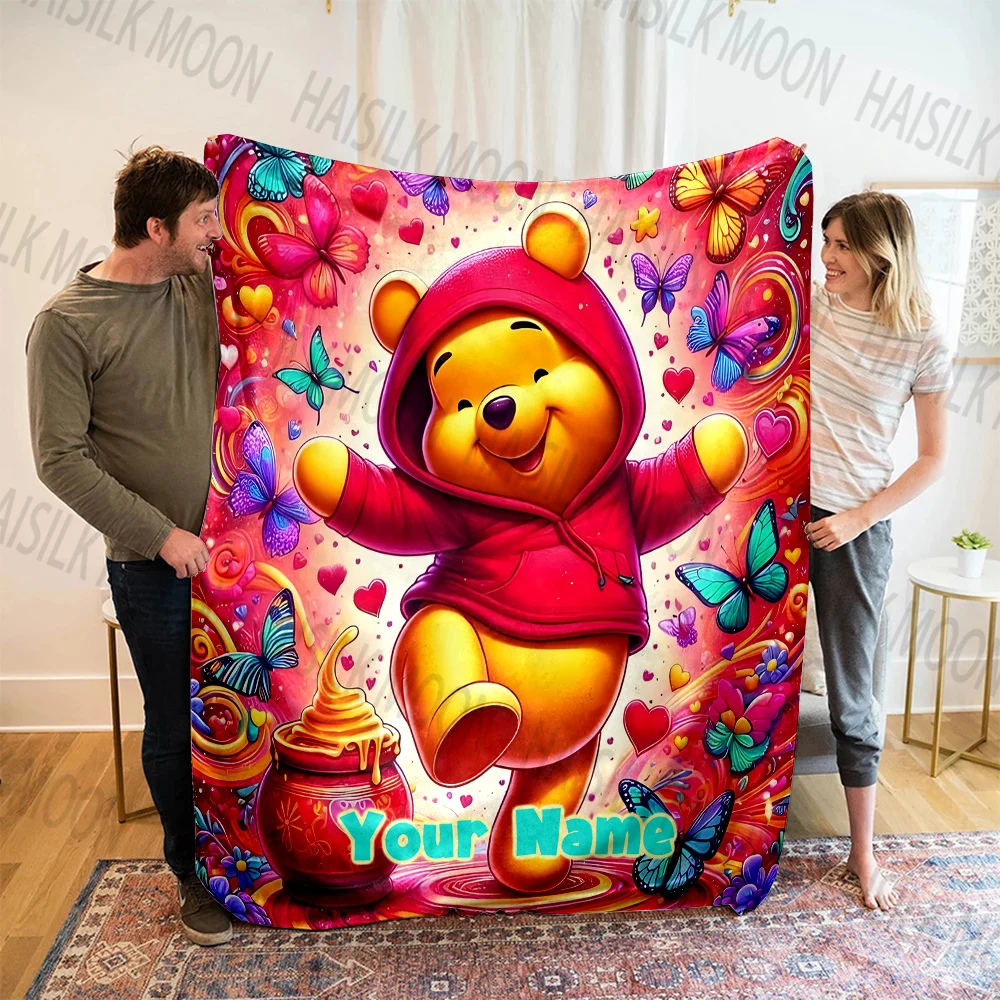 6 Sizes Custom Name Winnie The Pooh Printed Blanket, All-Season Multi-Use for Nap, Camping, Travel, Car ,sofa Machine Washable