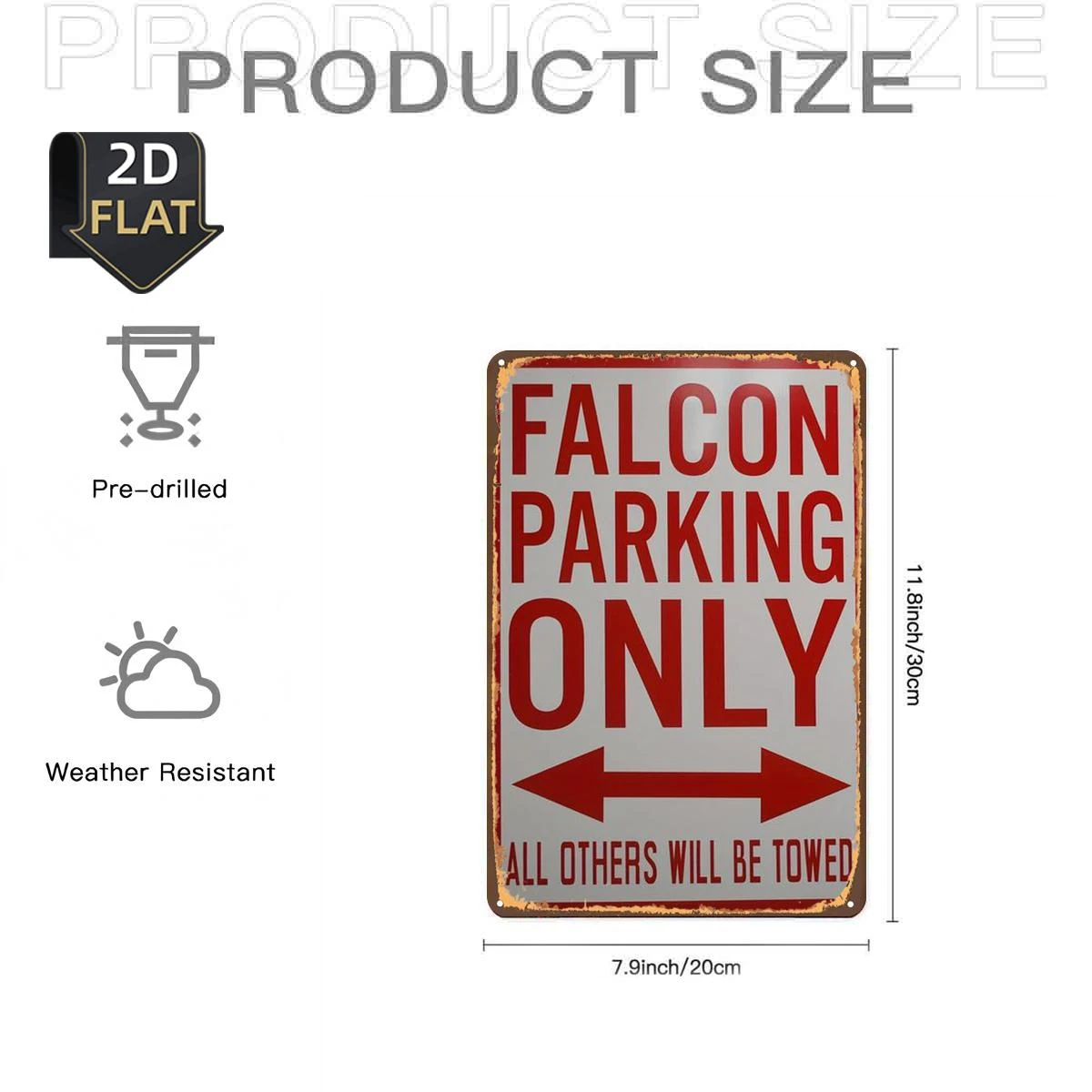2D Flat 1pc, Falcon Parking Solely – All Others Will Be Towed, Metal Tin Sign, Size(8\