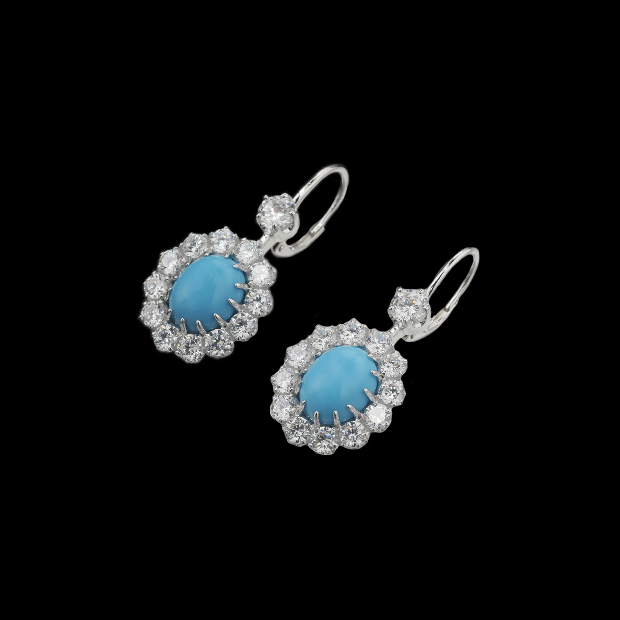 Vintage Artificial Oval Turquoise Halo Drop Earrings Elegant 925 Sterling Silver Fine Jewelry for Women's Proposal Daily wear