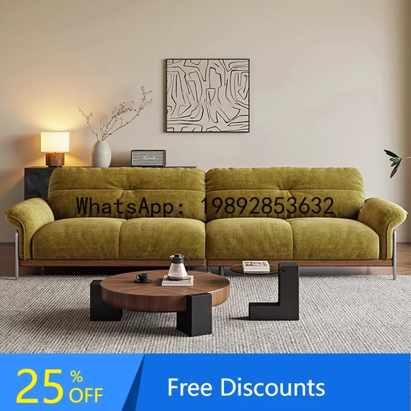 XL Sofa Vintage Style Living Room Straight Sofa Chenille Fabric Sofa Three-Seater Cream Style