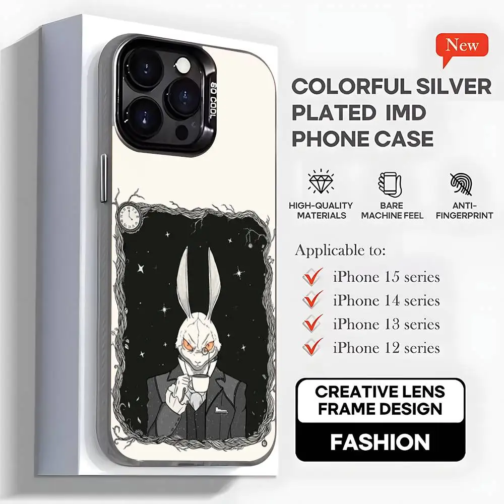 ホワイトラビット D-デビルメイクライ iPhone17、16、15、14、13、12、11、Mini、Pro、MAX、plus用スマホケース、ブラックマット耐衝撃カバー