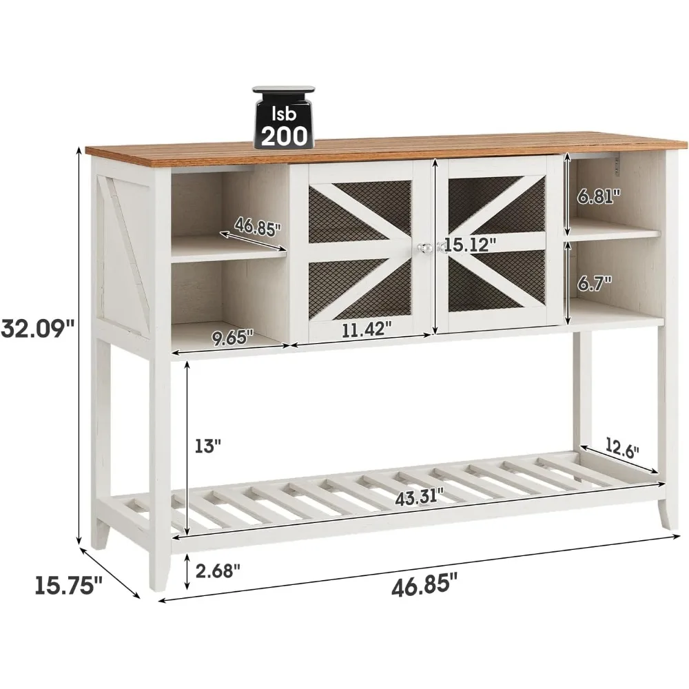 Entryway Table with 2 Doors, Farmhouse Sofa Table with Adjustable Storage Shelf,Console Table for Entryway, Hallway,Living Room