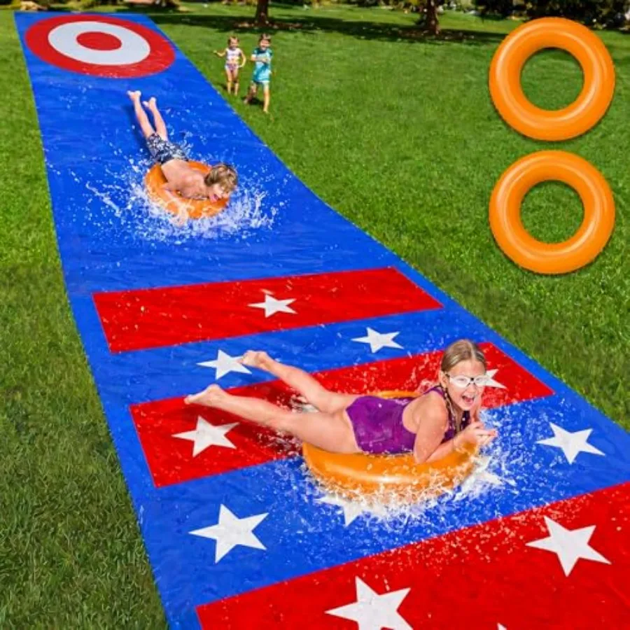 

Toss Game Slip Water Slide for Backyard Outdoor Use, Heavy Duty PVC Material, Blue and Yellow, Extra-Thick Non-Slip Surface for