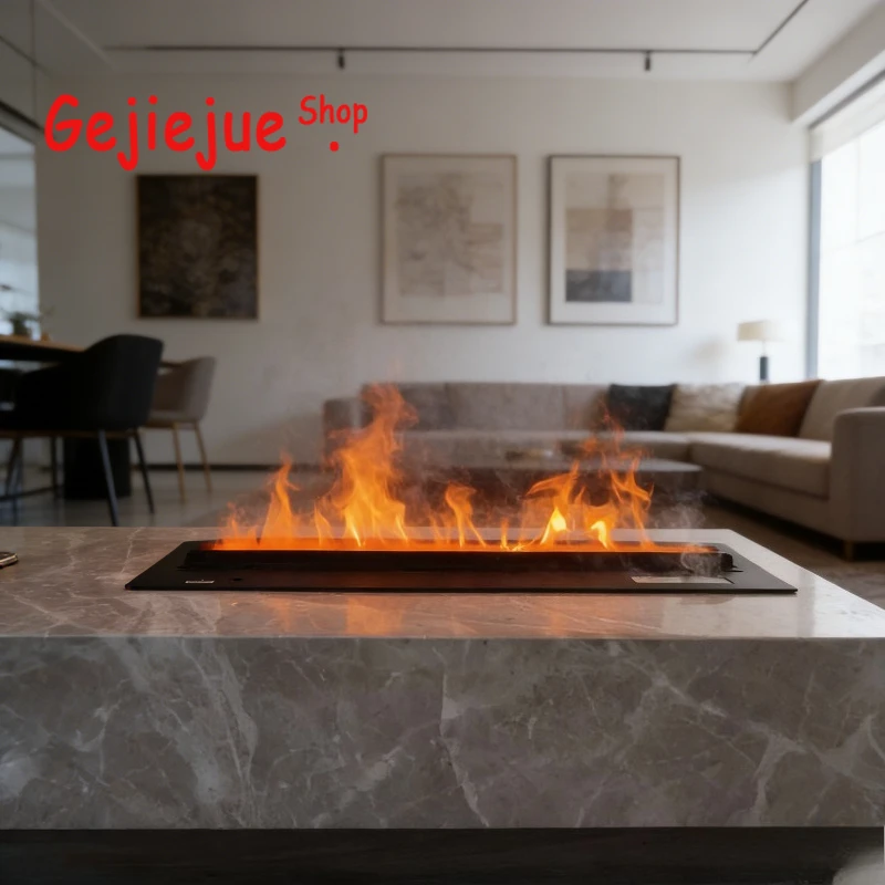 Modern Arabic Style Electric Gold Mist Light Fireplace, Geometric Design Water Vapor Fireplace for Luxury Hotel Lobby 3d Flame