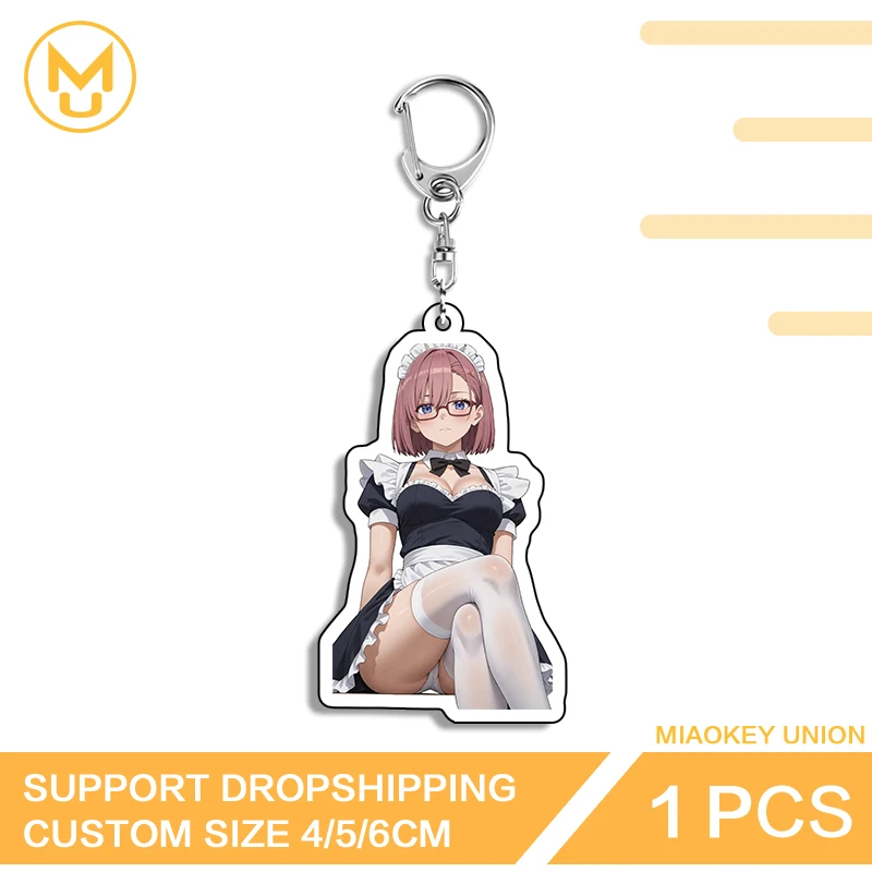 Amano Ririsa Maid Uniform Standing Posture Playful Waterproof Double Sided Acrylic Key Chains Innovative Novelty Accessories