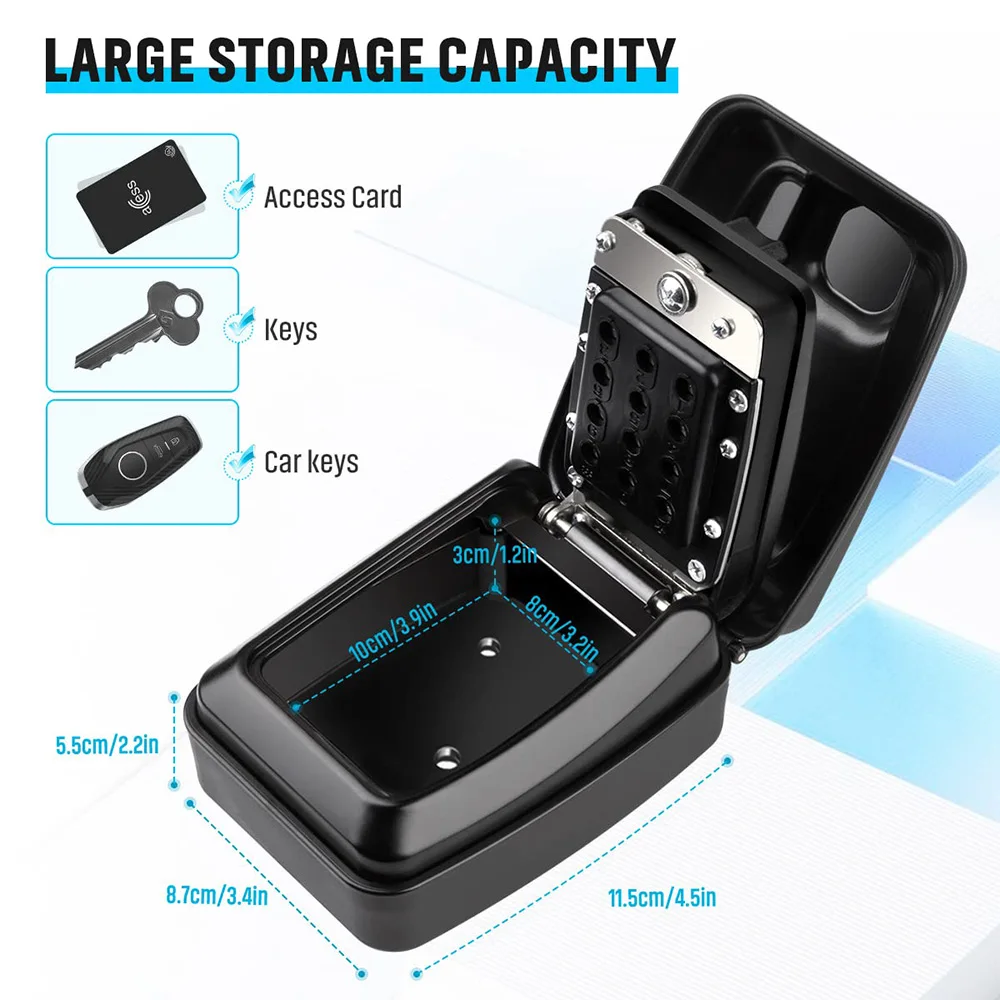 Imagem -02 - Impermeável Wall Mount Key Lock Box Segurança Lockbox Combinação de 12 Dígitos Resettable Grande Capacidade Casa Garagem Escritório