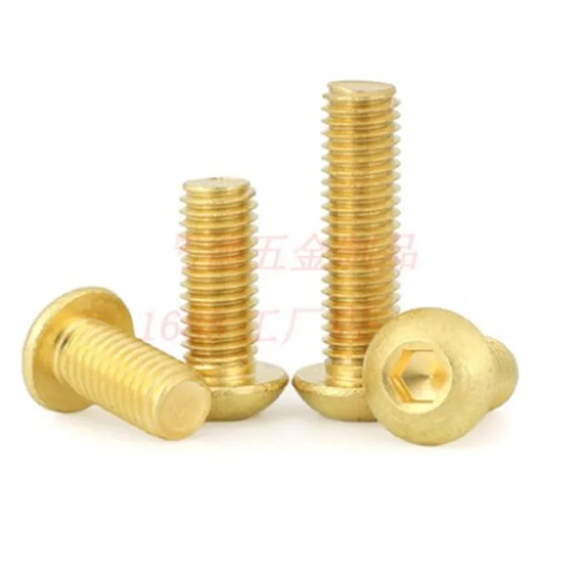 2-20pcs ISO7380 H62 Solid Brass Button Head Screw M3 M4 M5 M6 M8 Pure Brass Hex Hexagon Socket Round Cap Head Screw Bolts