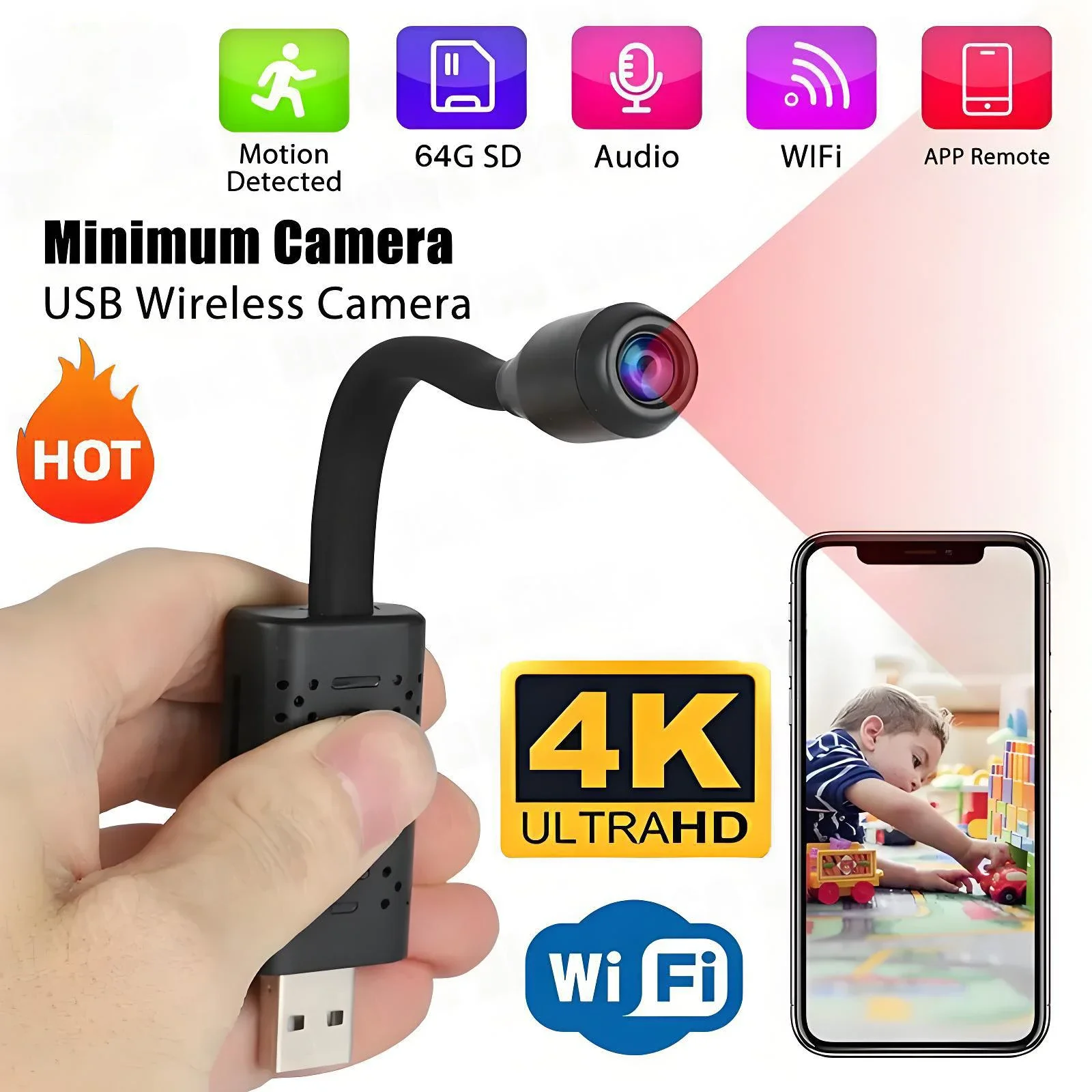 Mini 4K USB Surveillance WiFi Cameras Flexible Lens Cable Motion Detection Video Recorder Security Monitoring Camcorder 2026 image 5
