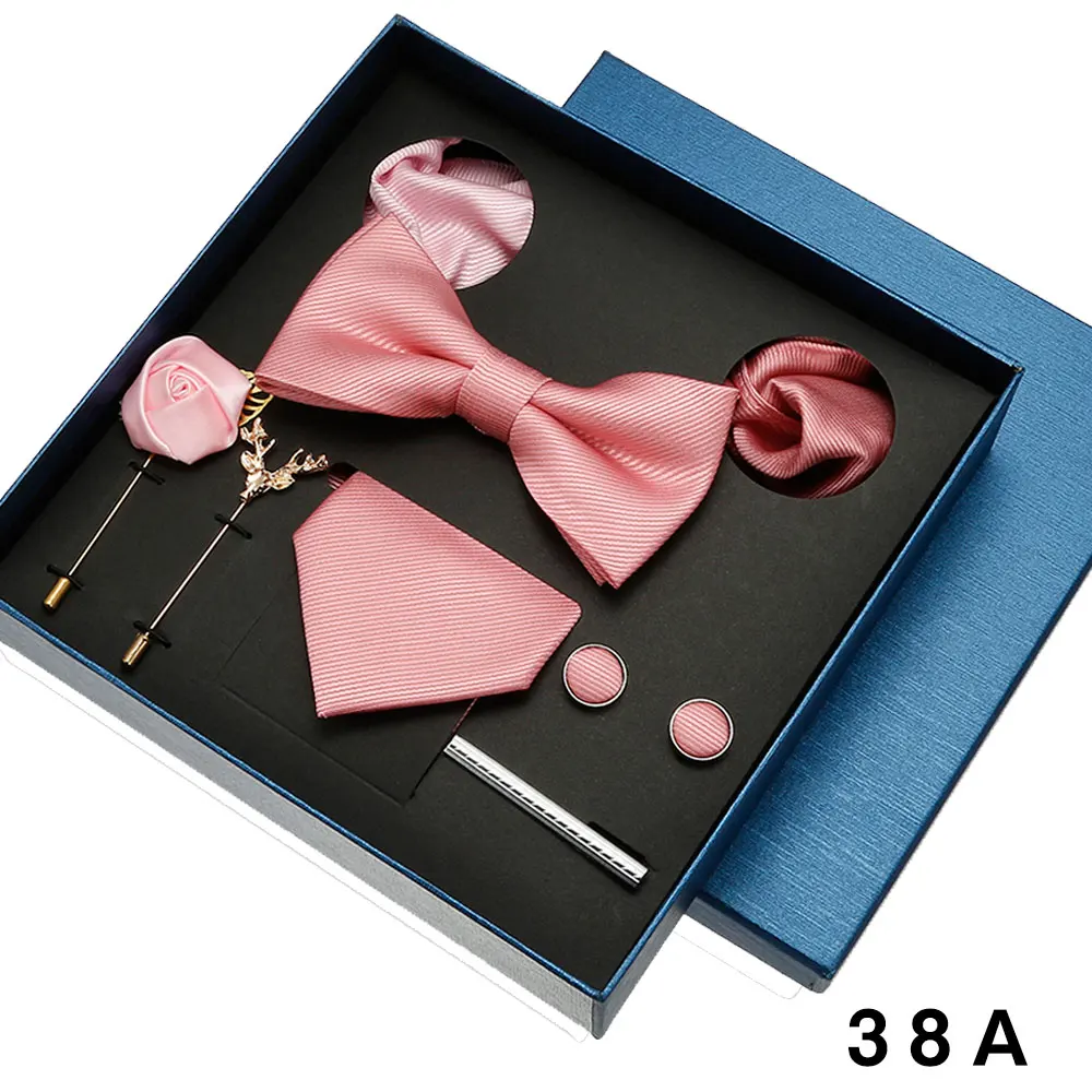 8-teiliges Luxus-Herren-Krawatten-Set in Geschenkbox, Krawatte mit festlicher Hochzeit, Fliege, Einstecktücher, Manschettenknöpfe, Clip-Broschen, Anzug – Detail 13