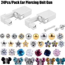 24pcs/Pack Disposable Sterile Ear Piercing Unit Cartilage Tragus Helix Piercing Gun Tool Kit Stud Piercer Tool Machine Kit