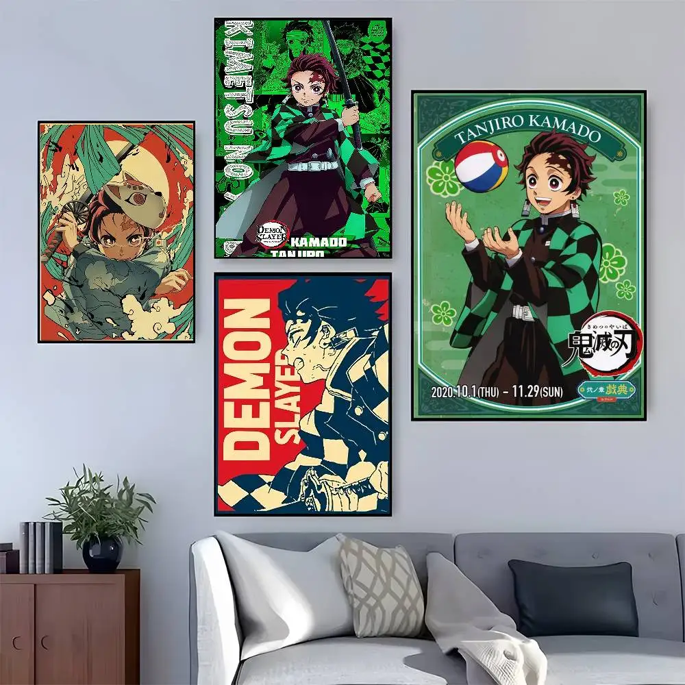 Anime Kimetsu No Yaiba Demon Slayer Poster HD Home Decor Sticky Wall Waterproof Home Living Room Bar Aesthetic Decor