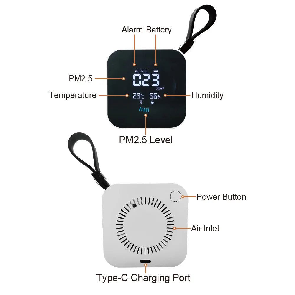 Portable Handheld PM2.5 Air Quality Monitor and Temperature Humidity Meter-Silver