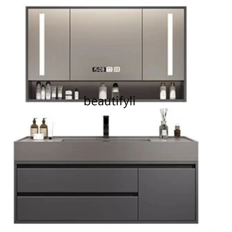 Light Luxury Rock Integrated Bathroom Cabinet Combination Hand Washing Washbasin Washstand Minimalist Bathroom Bathroom Set