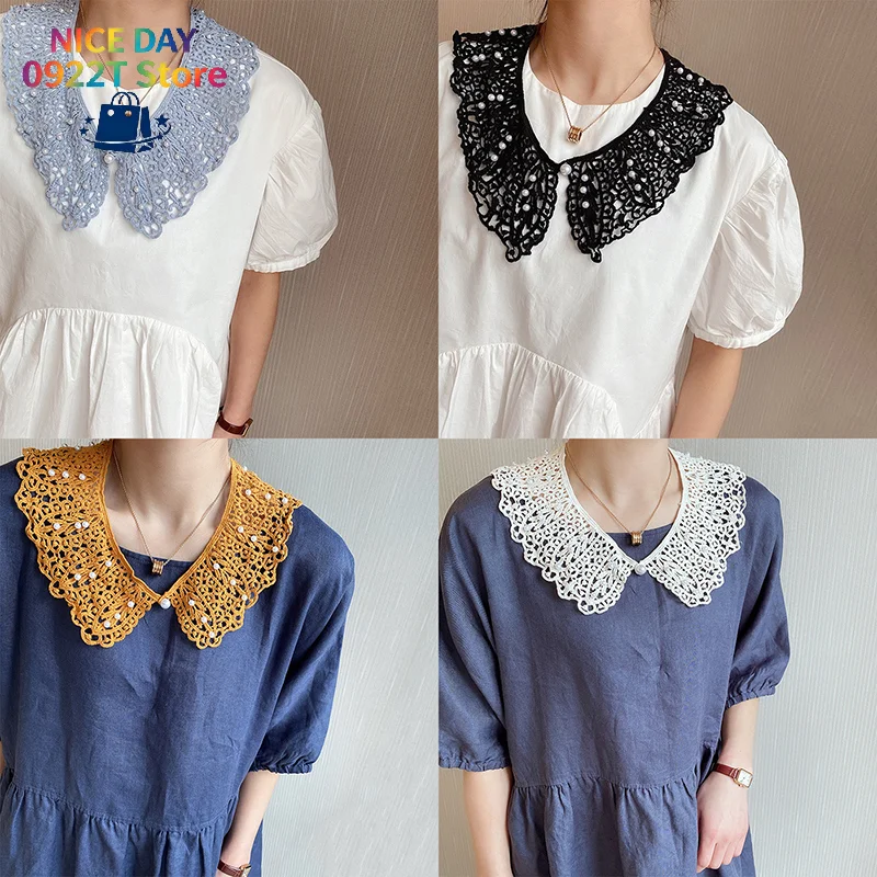 Women Detachable Doll Fake Collar, Hollow Floral Lace Ruffled Trim Sweet False Collar Shawl For Shirts Sweaters@#X