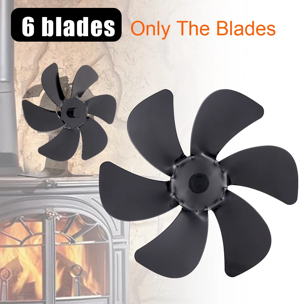 

6 Blades Stove Fan Blade Replacement Low Noise Blade Winter Wood Log Burning Aluminum Alloy Universal Fireplace Fan Accessories