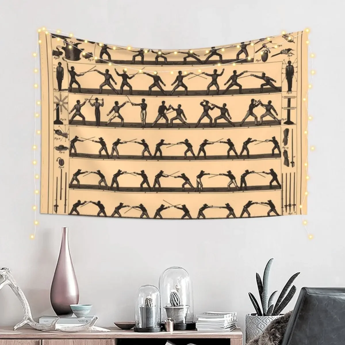 Vintage Fencing Swordsmanship Diagram (1907) Tapestry Room Decor Korean Style Home Decorations Tapestry