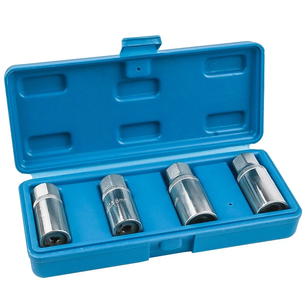 4 Piece Headless Screw Extractor Set 6mm 8mm 10mm 12mm for Removing Double End for studs and Bolts with Portable Tool Case