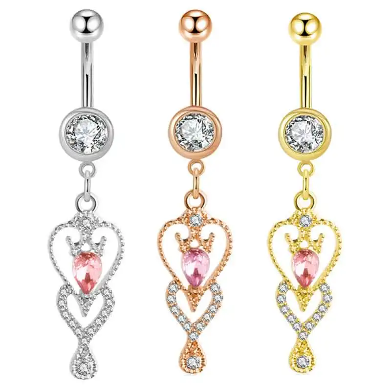 3 color Mix Heart Belly Button Rings Pink 14G Women Fashion Bunny Belly Ring Dangle Cz Butterfly Navel Piercing Barbell Pircing