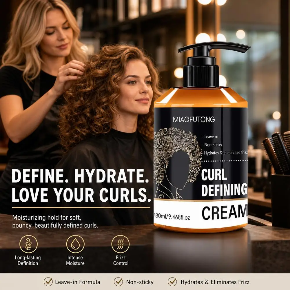 280ml Curling Cream For Moisturizing And Styling Soften Rough Frizzy Hair, Lock Natural Curl Elasticity For Perm Hair Daily Use