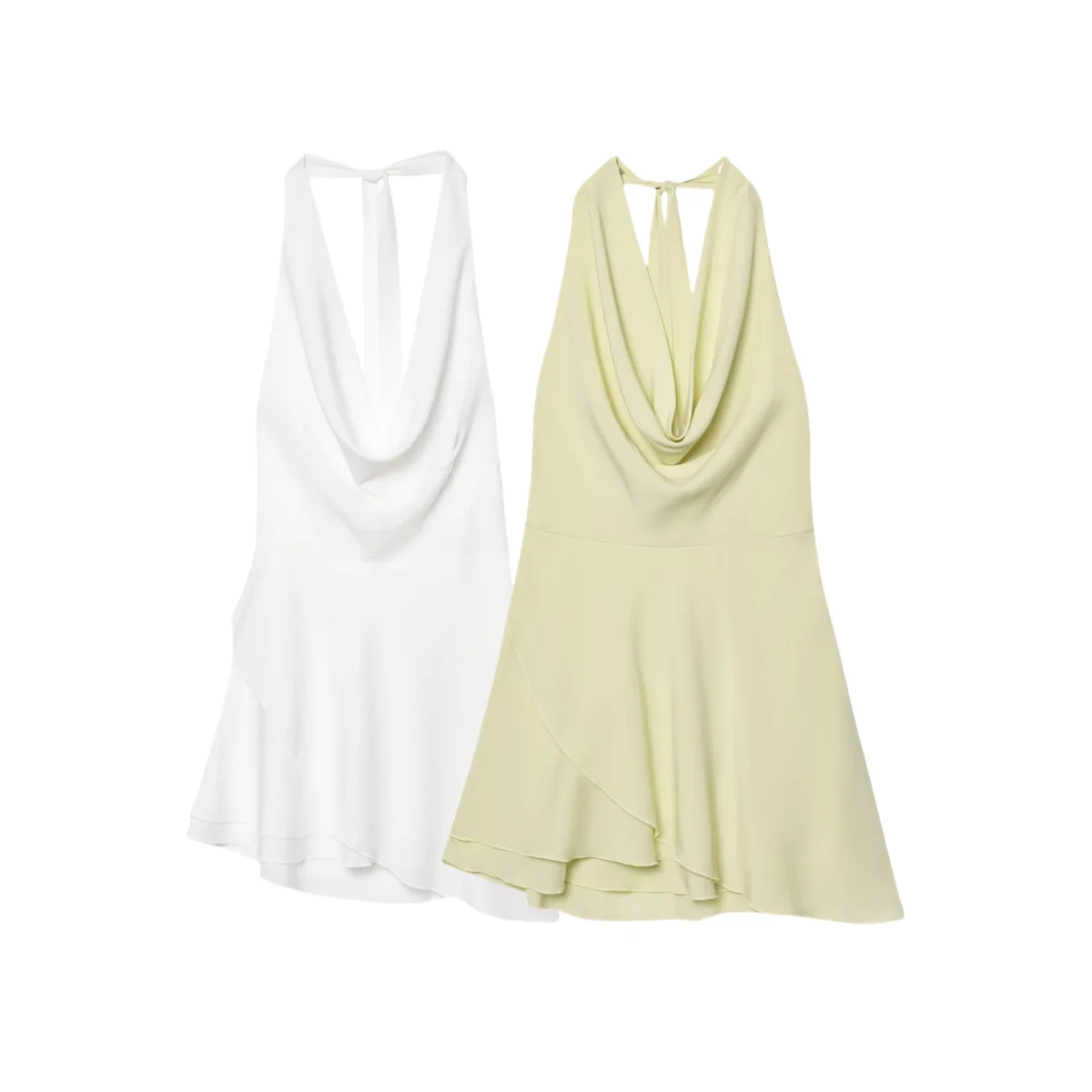 

BM&MD&ZA Womens Elegant and Sexy Sleeveless Off - Shoulder Halter Neck Asymmetrical Mini Dress with Open Back and Tie - up