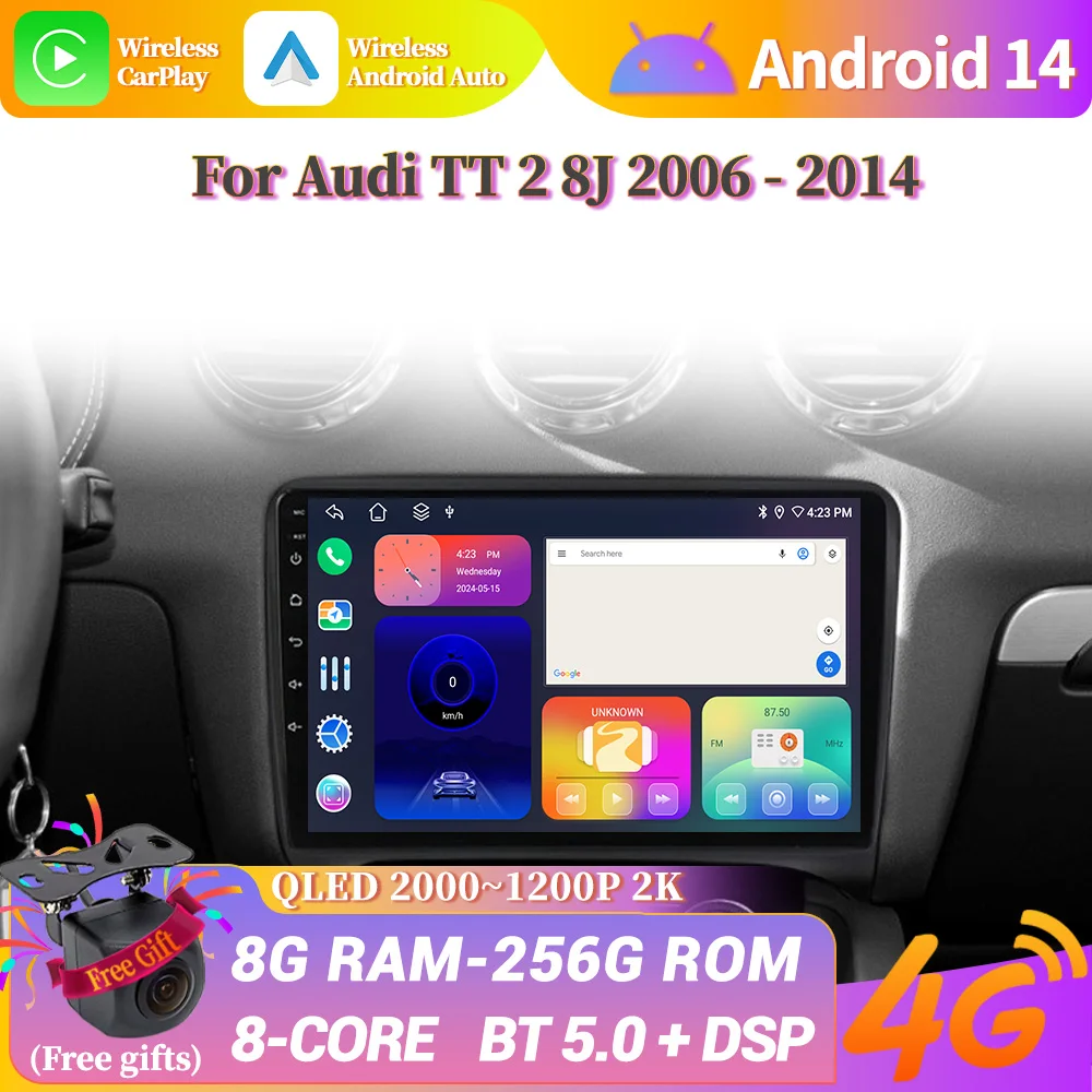 

Android 14 для Audi TT 2 8J 2006-2014 4G GPS WIFI Автомобильный радиоприемник Мультимедийная навигация Стерео Беспроводной Bluetooth Carplay Сенсорный экран