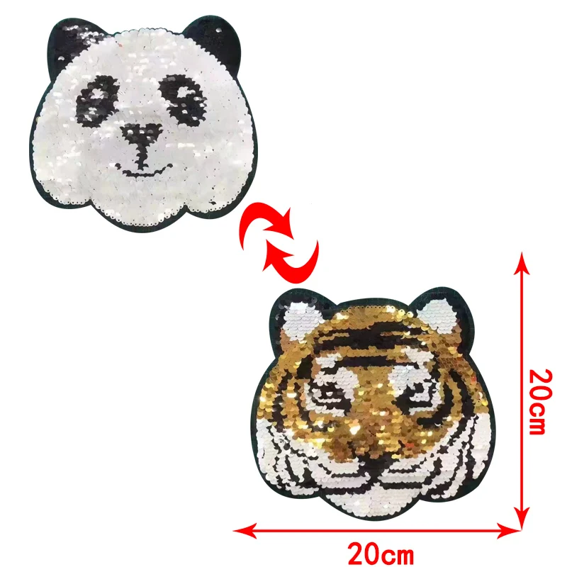 Sequin Tiger Panda Clothing Embroidered Change Color Flip Patch DIY Trend Sewing Hoodies T-shirt Patches