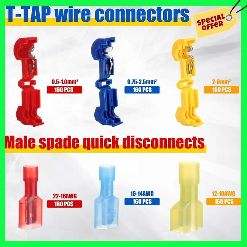 

LBER 960Pcs/480 Pairs T-Tap Wire Connectors Kit Self Self-Stripping Electrical Connectors Kit For Automotive Wire Tap