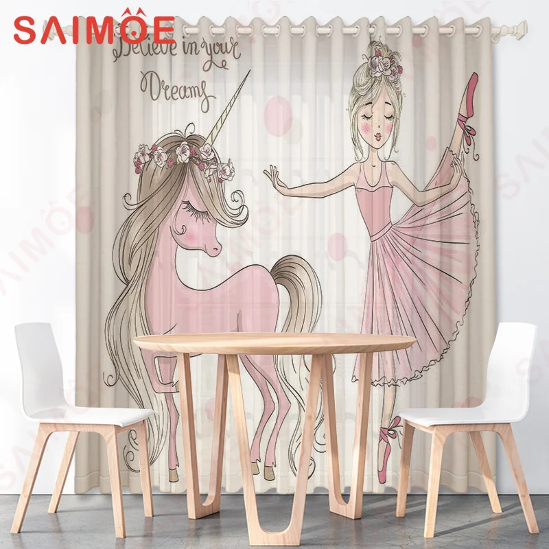 

Romantic Literary Girls Ballet Dance Curtains Figure Solid Colors Background Thin Polyester Fabric Office Decorations Customized