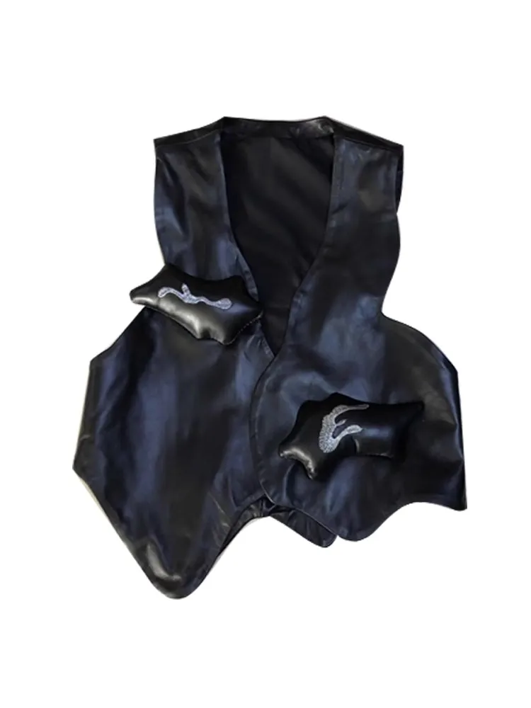 不規則な人格の女性本革ベストストリート V ネック刺繍ノースリーブジャケットカジュアル女性シープスキンチョッキ