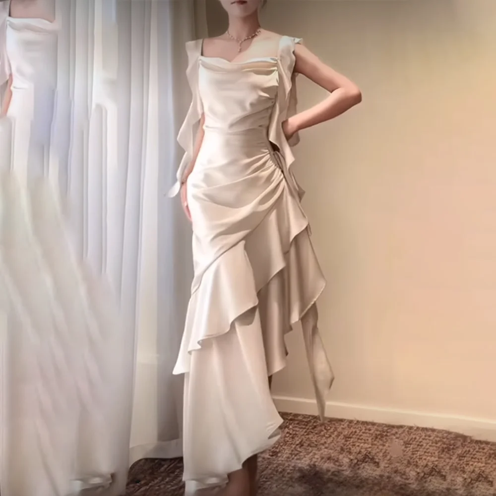 

2026 Women's Formal Evening Gowns Sleeveless Backless Tiered Ruffled Evening Dresses Elegant Formal Party Gowns for Women