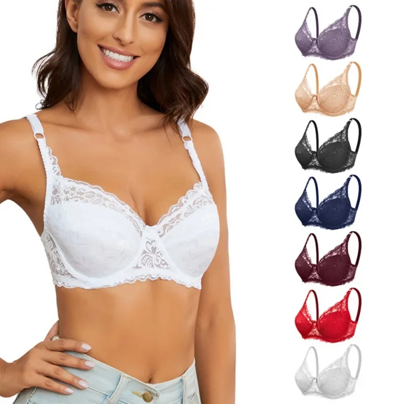 Female Solid Color Comfortable Soft Sexy Back Bra Women's Lace Bra Thin Style Adjusted Shoulder Straps Gathered Support