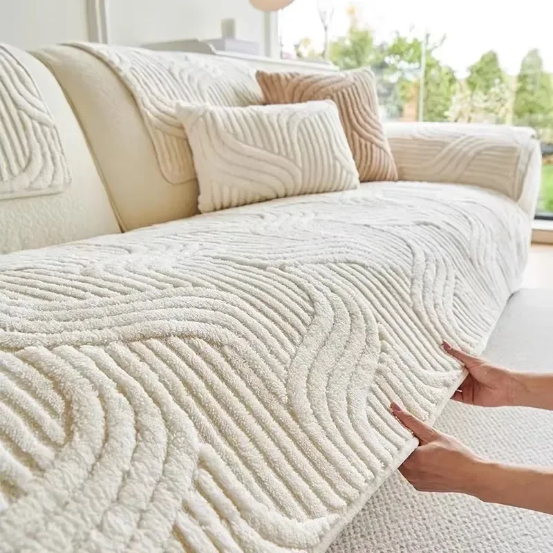Autumn and Winter New 2024 Cream Style Straight Row High-grade Non-slip Cushion Cover Cloth Towel Thickened Plush Sofa Cushion