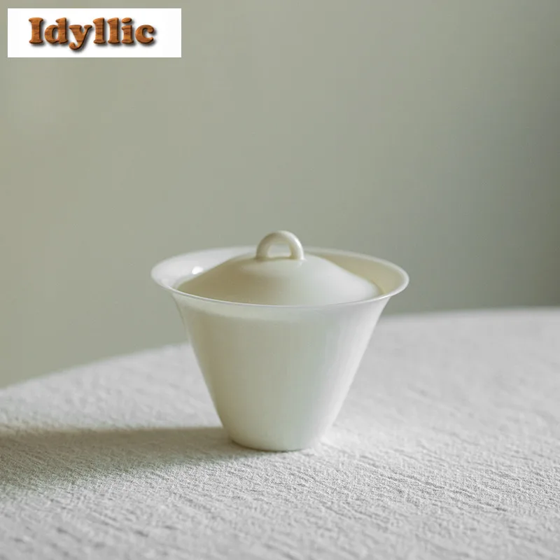 110ml Thin Vertical Pattern Gaiwan Traditional Tea Tureen Tea Bowl With Lid Kit Tea Making Cover Bowl Chinese Tea Set Collection