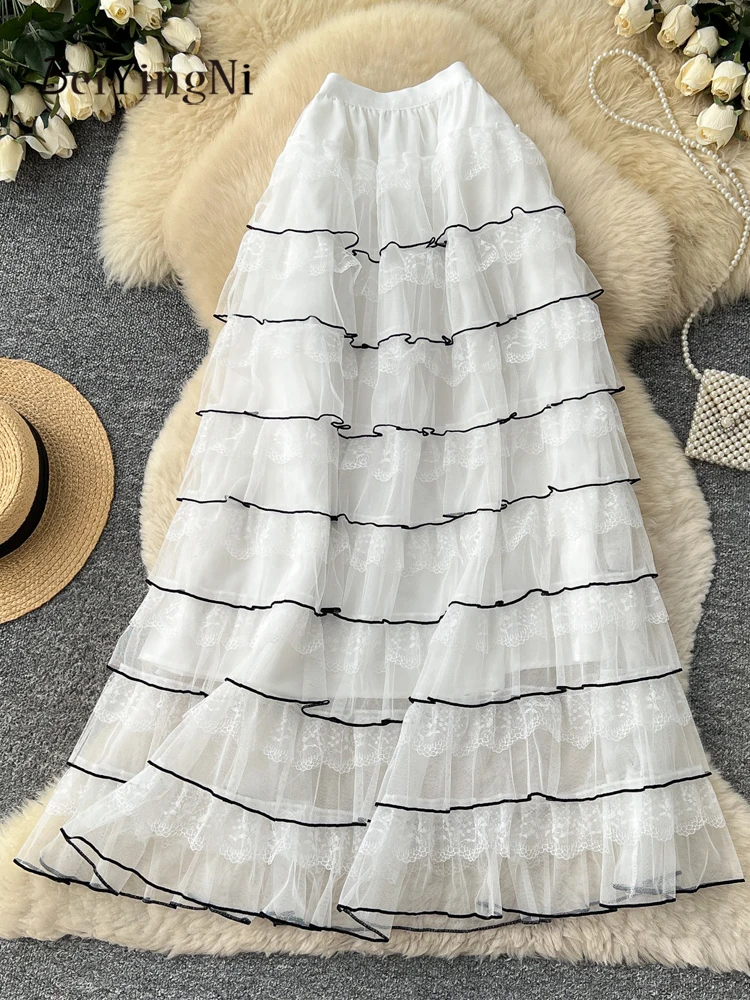 Beiyingni Autumn Sweet Tutu Skirts for Women Fashion Trendy Ruffles Tiered Long Cake Skirt Feminine Hotsweet Senior Classy Skirt