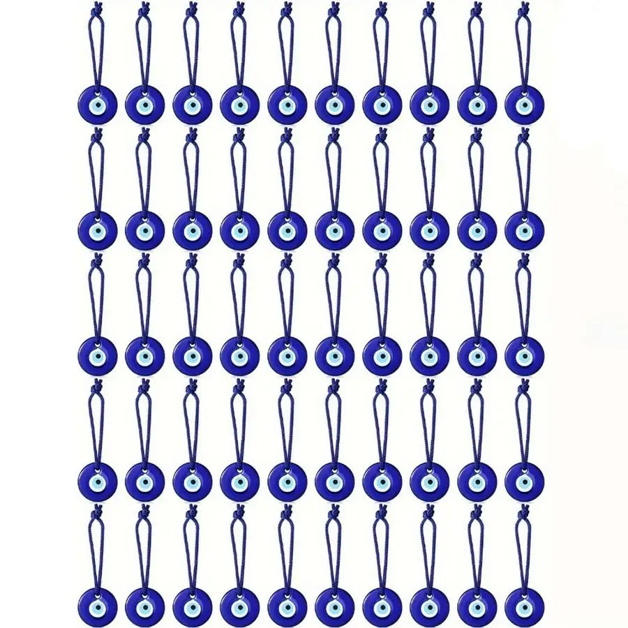 1/5/10/20/50/100pcs Turkish Blue Evil Eye Glass Keychains - Protective Charms, Round Beads with Ropes, Ideal for Weddings & Gift