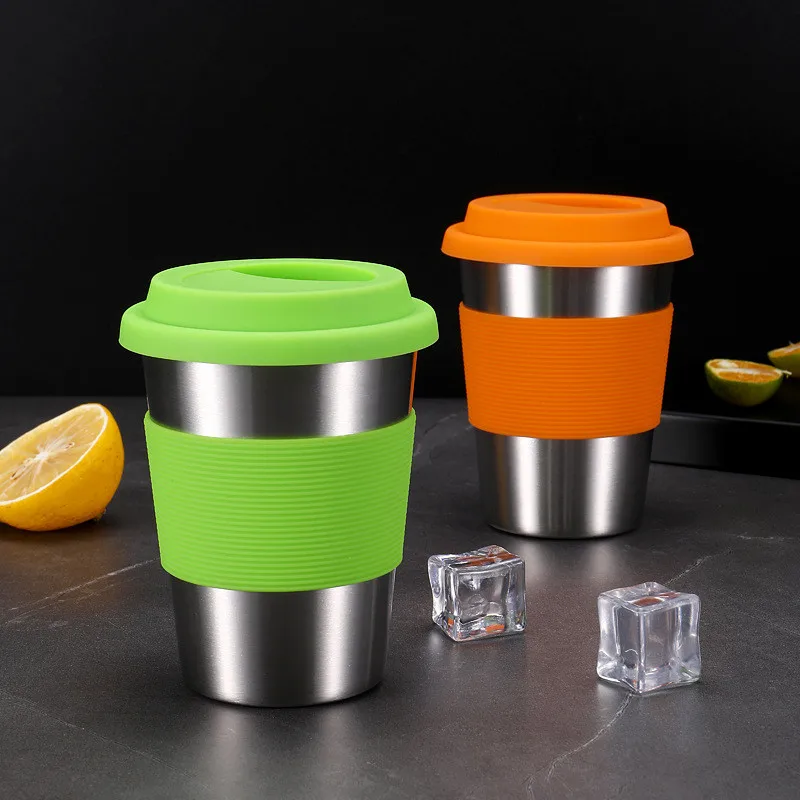 350ml Silicone Lids Stainless Steel Coffee Cup Portable Beer Drinks Mug Heat Insulated  Water Tea Cups Travel Outdoor Drinkware