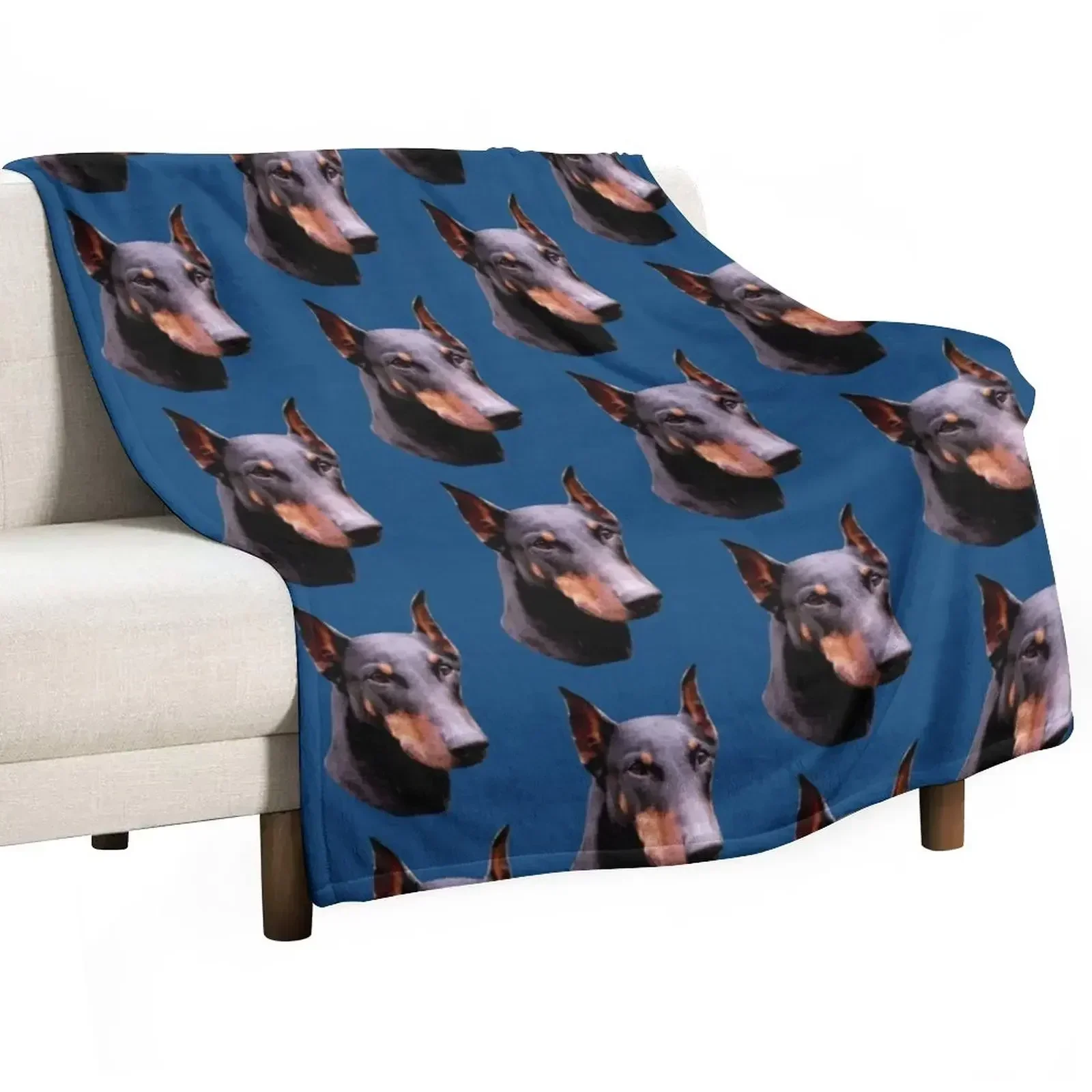 Pretty Black Doberman Pinscher Face Throw Blanket Warm funny gift Blankets