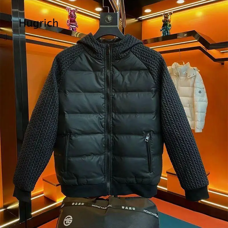 Men Autumn Winter New Arrival Hooded Cotton Jacket With Wheat Pattern Splicing Comfortable Versatile Outerwear For Daily Casual