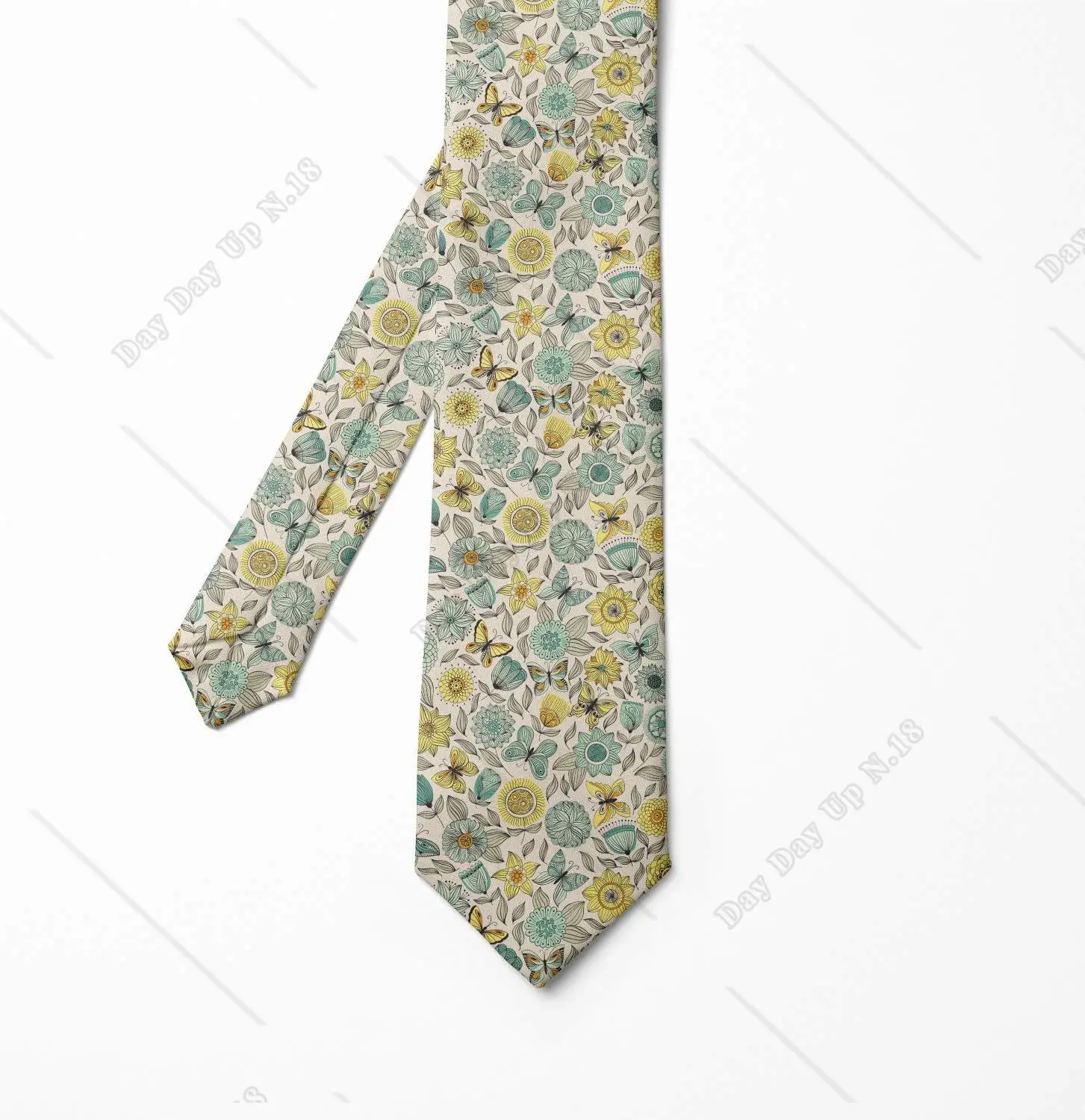 Men's Tie Retro Butterfly Wings Floral Necktie Green Yellow Flowers Vintage Tie for Men Neck Tie Comfortable Print