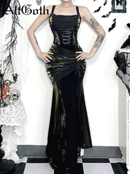 AltGoth Coquette Fairycore Grunge Gothic Dress Women Vintage Mall Gothic Punk Elegant High Waist Bandage Corset Dress Partywear