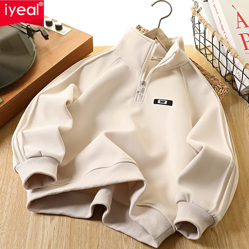 

IYEAL толстовка с воротником на молнии для мальчиков, весенне-осенняя новая детская одежда, модная верхняя детская толстовка с длинными рукавами