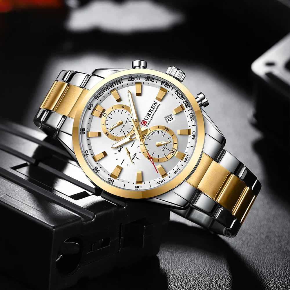 Imagem -04 - Curren Casual Quartz Chrono Sport Relógios Marcas para Homens Pulseira de Aço Inoxidável Mostrador Multifuncional 2023 Relógio de Pulso com Data