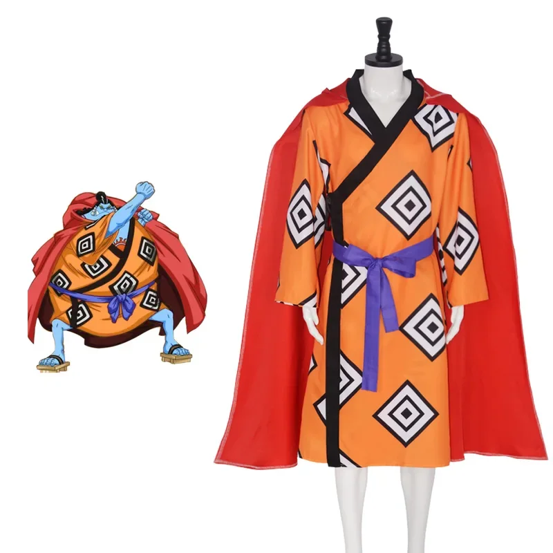 Whale Shark Man Jinbe Cosplay Sea Hero A Reliable Fat Blue Man Orange Kimono Red Robe Halloween Festival Party Performance