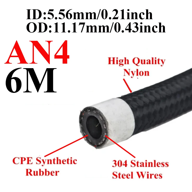 1M/2M/3M/5M/6M AN4 AN6 AN8 AN10 Auto Kraftstoff Schlauch öl Gas Kühler Schlauch Linie Rohr Rohr Nylon Edelstahl Geflochtene Innen CPE Gummi