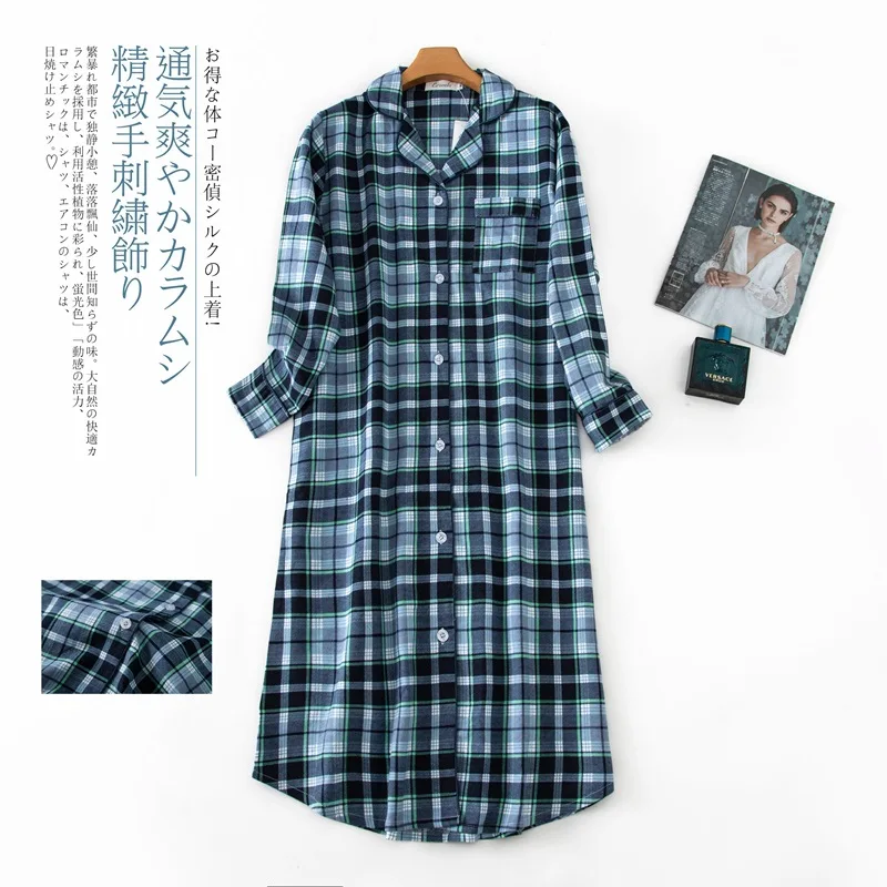 Autumn And Winter Nightgowns for Women Cotton Flannel Long Sleep Shirt Long Sleeve Nightshirt Button Down Pajamas Sleepdress XXL