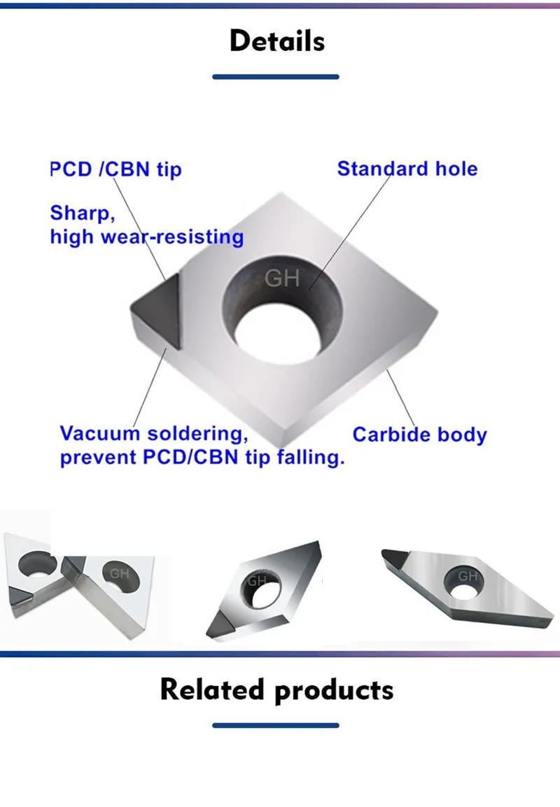 VCGT160404 VCMT160408 Diamant-Aluminium-Radnaben-Einsatz Indexierbare Drehmaschine Hartmetall PCD CNC Poliermaschine Drehwerkzeuge 1 Stück – Detail 7