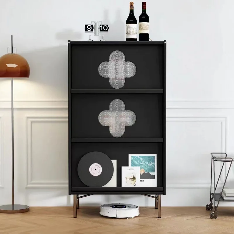 Mueble lateral medieval de trébol de cuatro hojas de madera maciza, almacenamiento al lado del mueble de TV, pared de salón de apartamento pequeño retro